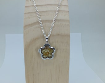 Sterling Silver Flower Locket With Genuine yellow Opal Beads October Birthstones