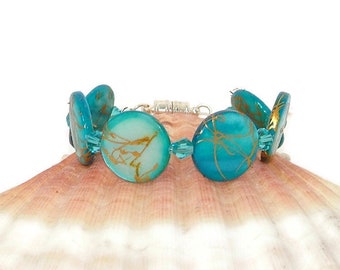 Turquoise Mother Of Pearl And Crystal Bracelet