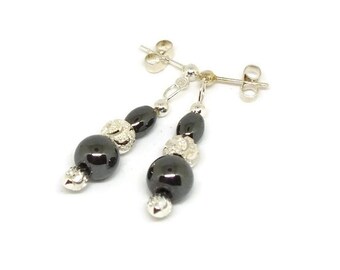 Sterling Silver 925 And Haematite Dangle Earrings