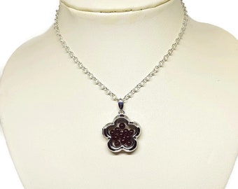 Sterling Silver Flower Locket With Genuine Garnet January Birthstones