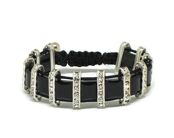 Black Shamballa Style Silver Bracelet WIth Crystals By Swarovski