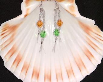 Peridot And Topaz Macrame Sterling Silver Earrings With Crystals By Swarovski