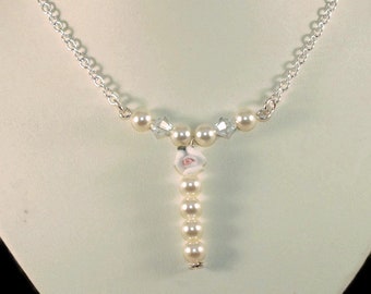 Sterling Silver Y Bridal Necklace With Cream Pearls By Swarovski