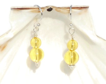 Sterling Silver Earrings With Citrus Yellow Crystal Globes by Swarovski