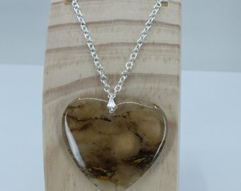 Large Heart Shaped Tiger Quartz Pendant On Sterling Silver 925 Chain