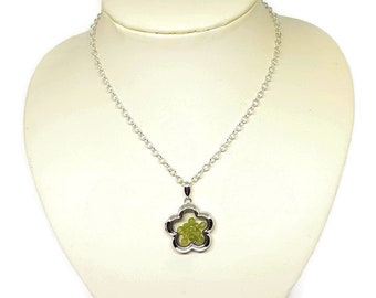 Sterling Silver Flower Locket Filled Peridot Beads August Birthstone