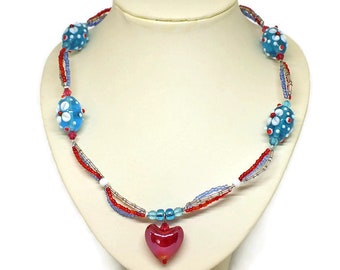 Red White Blue silver 3-Strand Necklace