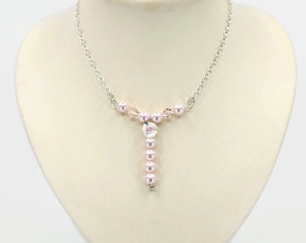 Pink Pearl And Crystal Y Necklace With Crystals By Swarovski Bridal Wedding