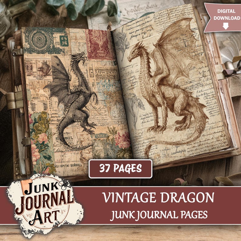 Vintage Dragon junk journal supplies