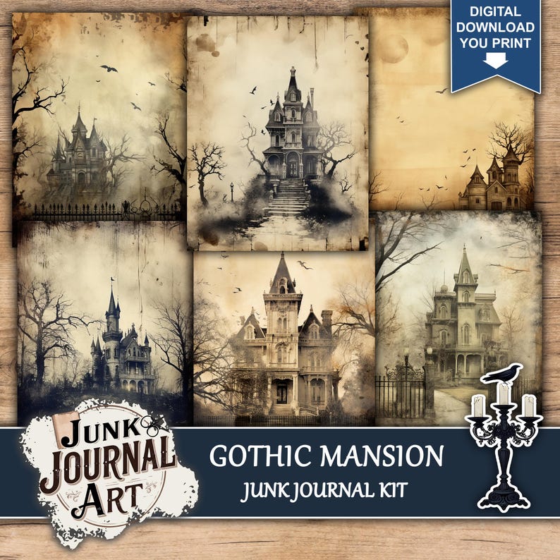 Gothic Mansion Junk Journal Kit, Dark Castle Scrapbook Papers, Haunted ...