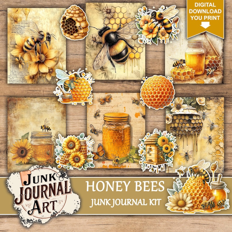 Honey Bees junk journal supplies