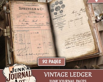 Ledger journal papers, Junk journal supplies, junk journal kits, old ledger paper, handwritten, vintage journal papers, ledger printable