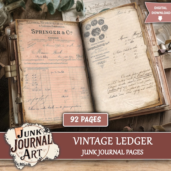 Ledger journal papers, Junk journal supplies, junk journal kits, old ledger paper, handwritten, vintage journal papers, ledger printable