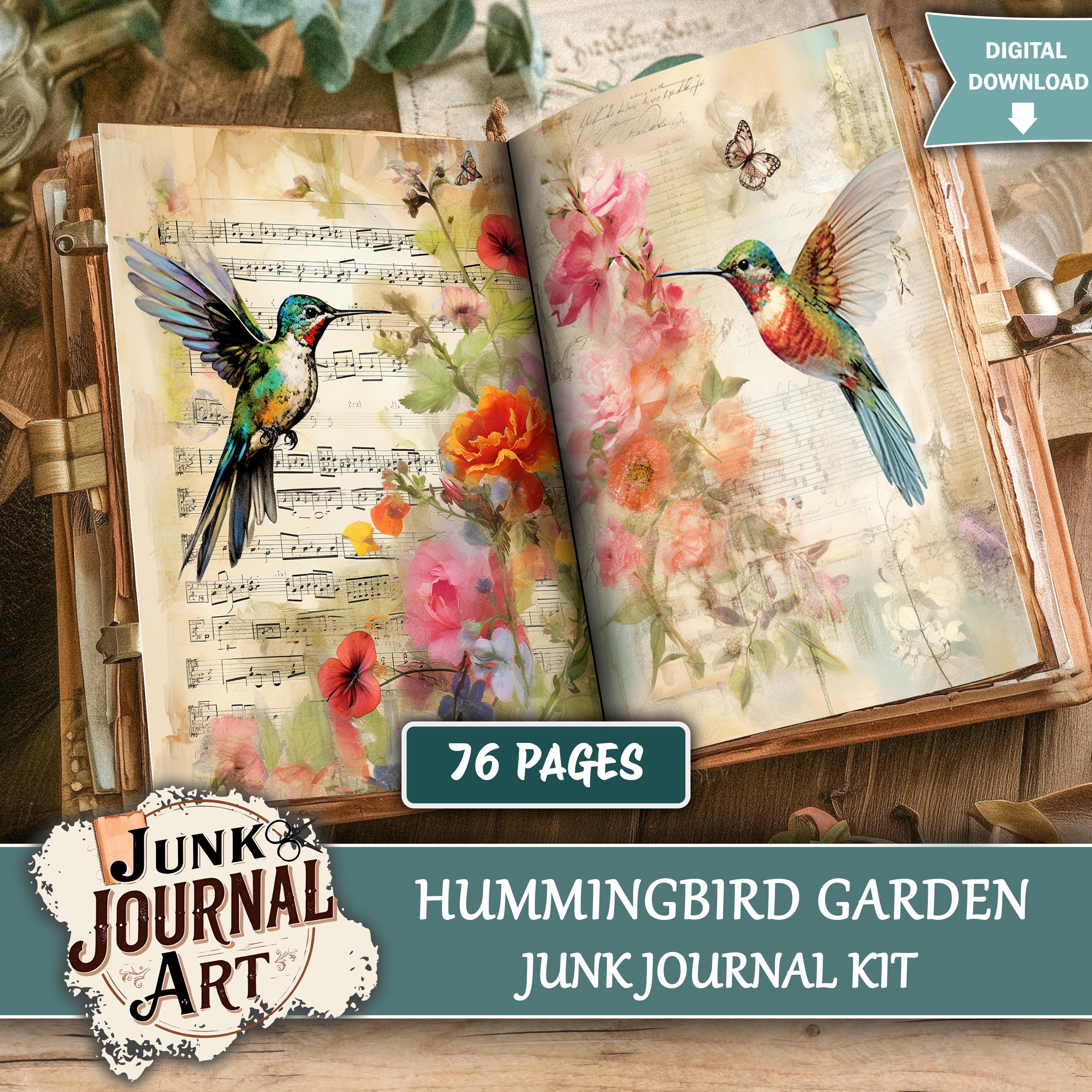 Hummingbird Garden Junk Journal Printable Pages, Vintage Bird Ephemera ...