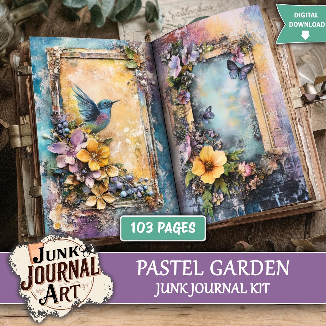 Vintage Pastel Garden Junk Journal Kit, Shabby Chic Soft Floral ...