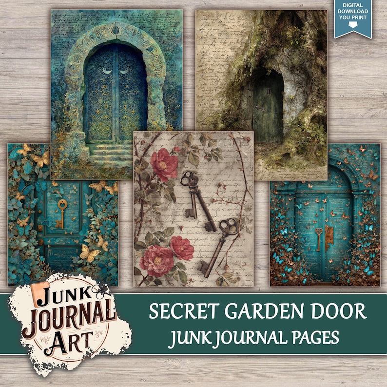 Secret Garden Door Junk Journal Printable Pages - Vintage Key Ephemera ...
