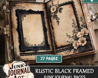 Rustic Gothic Framed Junk Journal Kit, Dark Vintage Scrapbook Papers, Raven Art & Ephemera (77 Pages)