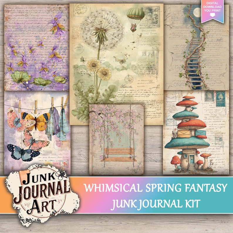 Fantasy Spring Junk Journal Printable Pages, Magical Forest Art ...