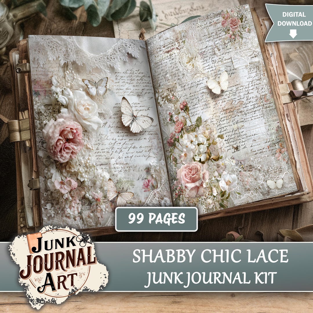 Shabby Chic Lace Junk Journal Printable Pages - Junk Journal Supplies ...