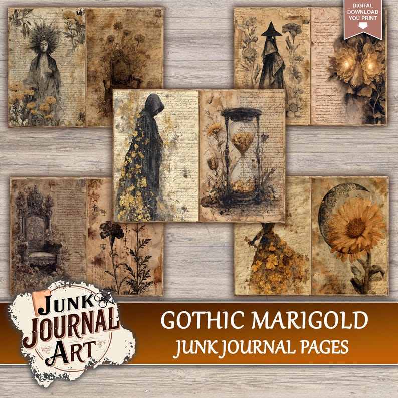 Gothic Marigold Junk Journal Printable Pages - Dark Fantasy Flower Kit ...