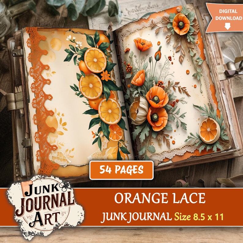 Orange Lace Junk Journal – Junk Journal Supplies, Junk Journal Kits ...