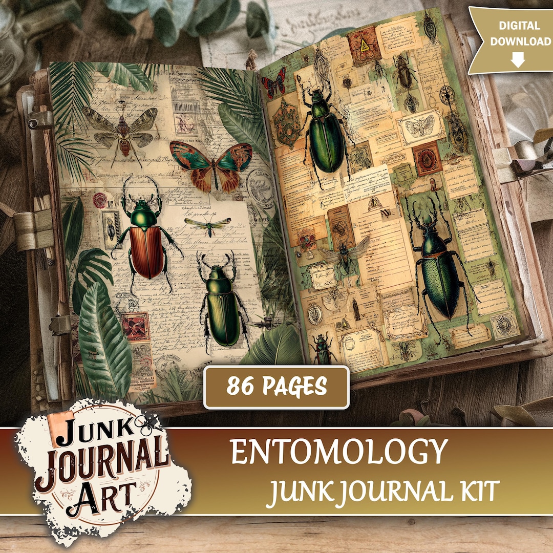 Printable Insect Journal Entomology Junk Journal Printable Pages - Vintage Insect Kit, Beetle ...