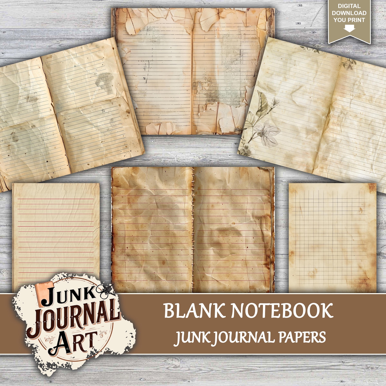 Blank Notebook Junk Journal Paper, Junk Journal Supplies, Junk Journal ...