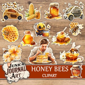 Honigbienen Clipart, Biene Ephemera, Biene Aufkleber, Honig Clipart, Honigbiene Printables, Sonnenblume Clipart, Biene Scrapbook, Junk Journal Zubehör