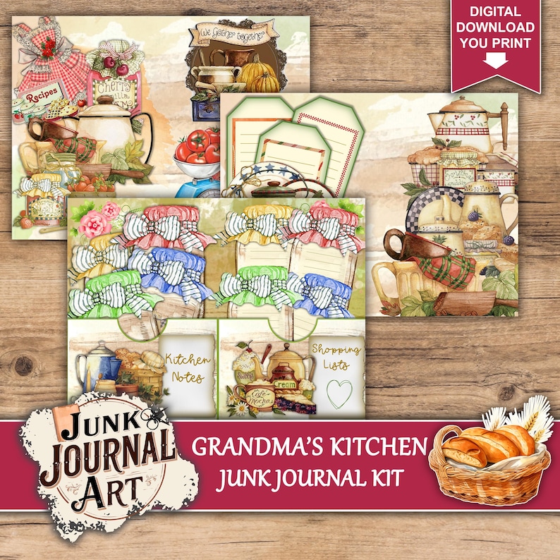 Grandma's Kitchen Junk Journal Kit, Vintage Recipe Book Papers, Cozy ...