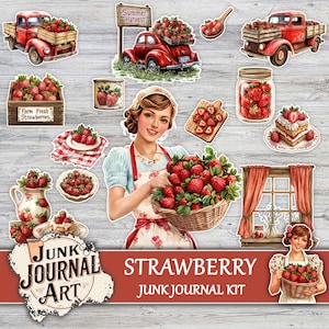 junk journal supplies, junk journal kits, junk journal ideas, junk journal paper, junk journaling kits, junk journaling, junk journal sticker, vintage junk journal, Strawberry journal, goose junk journal, Strawberry clipart, Fussy cuts, scrapbook