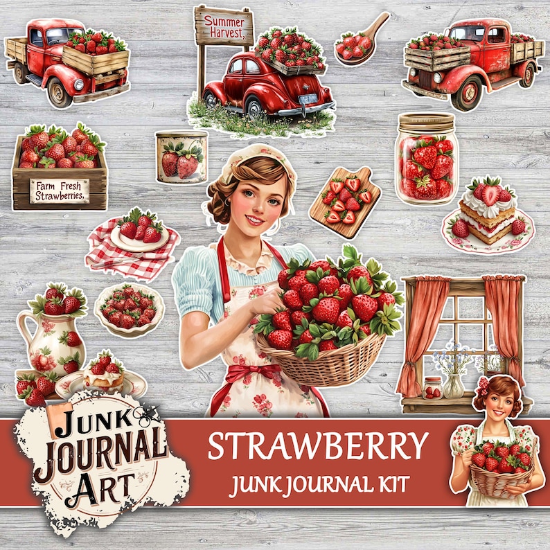 junk journal supplies, junk journal kits, junk journal ideas, junk journal paper, junk journaling kits, junk journaling, junk journal sticker, vintage junk journal, Strawberry journal, goose junk journal, Strawberry clipart, Fussy cuts, scrapbook