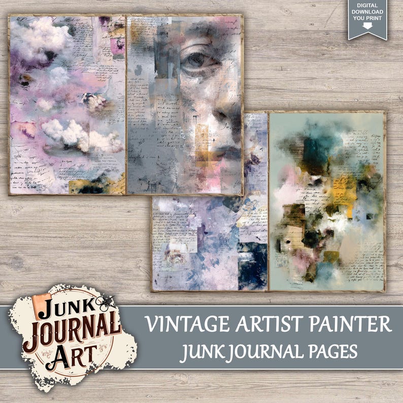 Vintage Artist Painter Junk Journal Pages - Mixed Media Art Kit, Paint ...