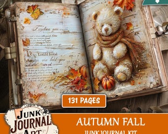 Autumn Fall Junk Journal Printable Pages, Vintage Cozy Kit, Woodland Animal Ephemera (131 Pages)