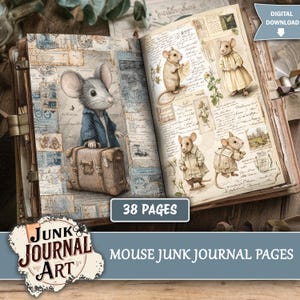 Mouse Junk Journal Pages, Junk journal supplies, junk journal kits, Cute Vintage Mice ephemera, Cottagecore Paper, Whimsical Animal Kit