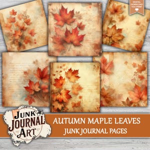 a collage of autumn-themed pages featuring various shades of orange and red maple leaves.