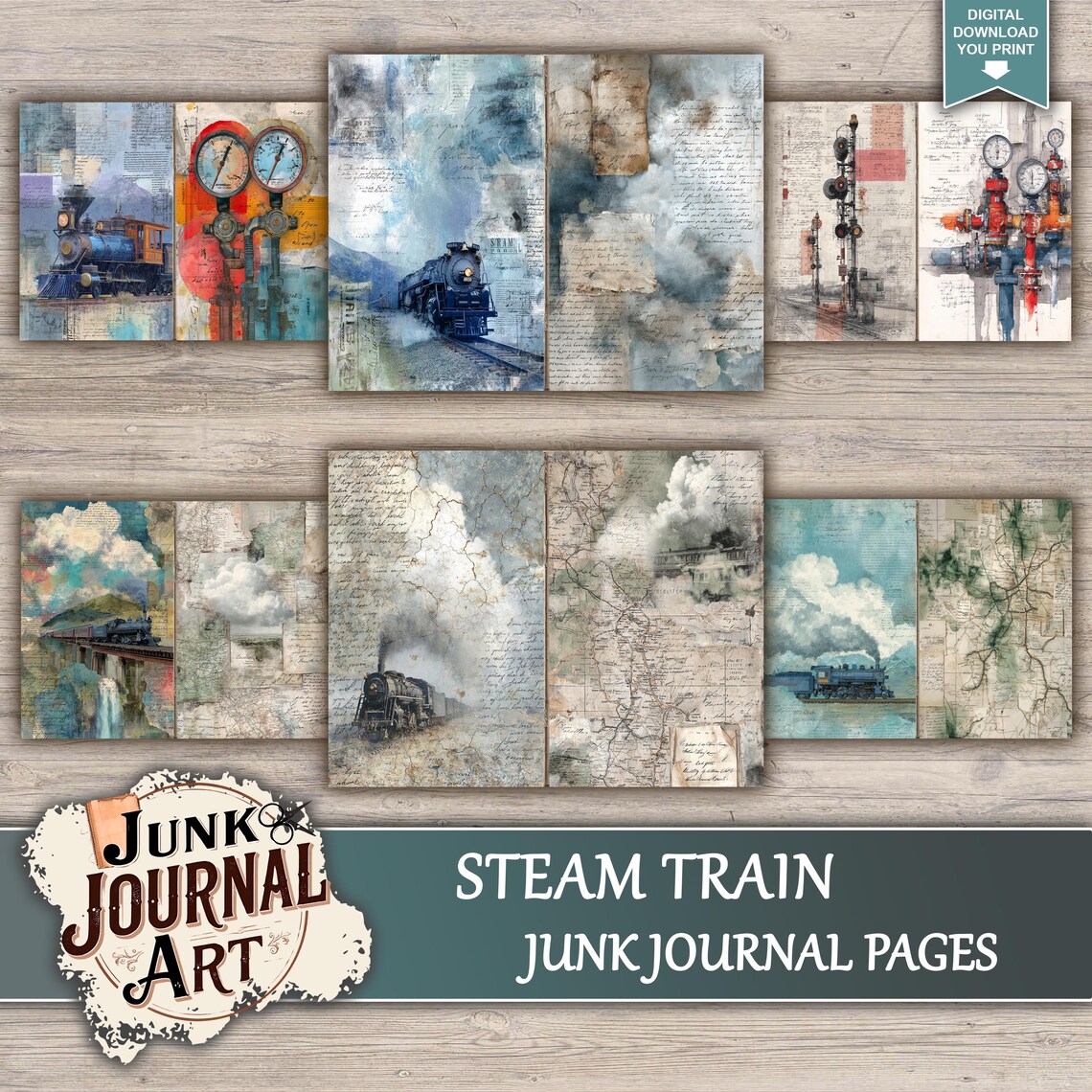 Steam Train Junk Journal Printable Pages, Travel Ticket Ephemera ...