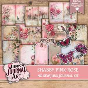 Junk Journal Shabby chic, Junk journal roses, junk journal tags, junk journal pockets, junk journal ephemera digital, junk journal butterfly