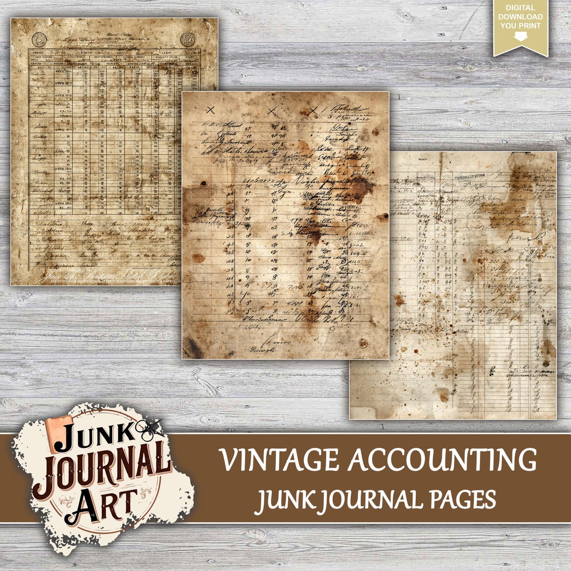 Old Ledger Junk Journal Printable Pages - Vintage Accounting Ephemera ...