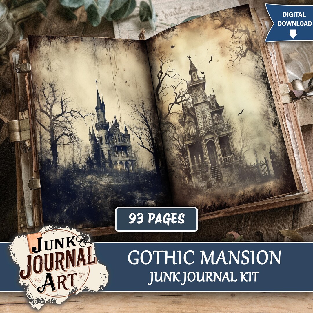 Gothic Mansion Junk Journal Kit, Dark Castle Scrapbook Papers, Haunted ...