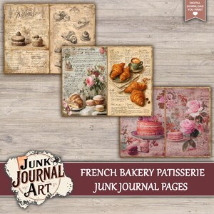 junk journal supplies, junk journal kits, junk journal paper, junk journal pages, Vintage Junk journal, French Bakery, Vintage Patisserie, Croissant Paper, Macaroon Art, Food Junk Journal, Kitchen Scrapbook, Cafe Storefront, fussy cuts