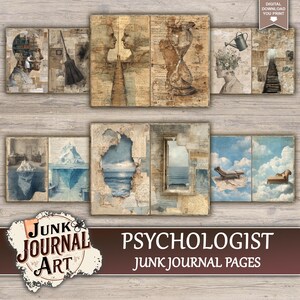 junk journal supplies, junk journal kits, junk journal paper, junk journal pages, Vintage Junk journal, Medical junk journal, Psychologist journal, Brain art, Mental Health, Phrenology Head, Mind Art, fussy cut, printable paper