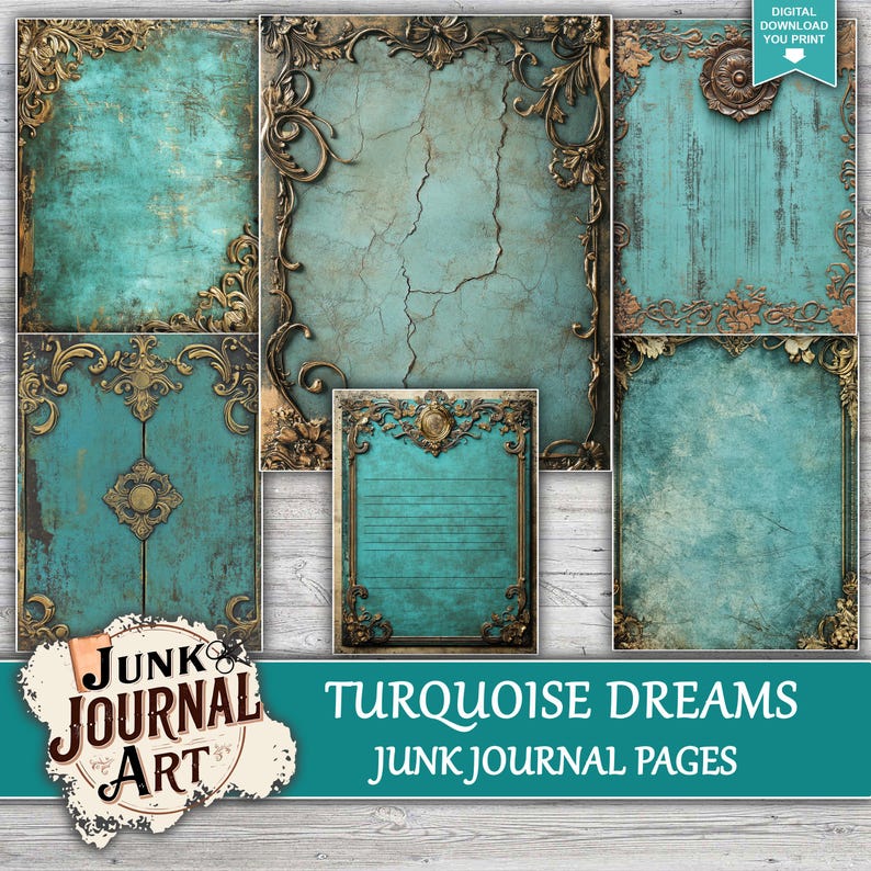 Turquoise Dreams Junk Journal, Junk Journal Supplies, Junk Journal Kits ...