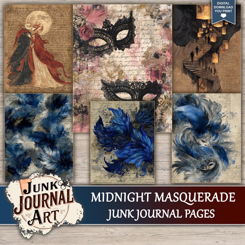 Midnight Masquerade Junk Journal Printable Pages - Gothic Mystery Kit ...