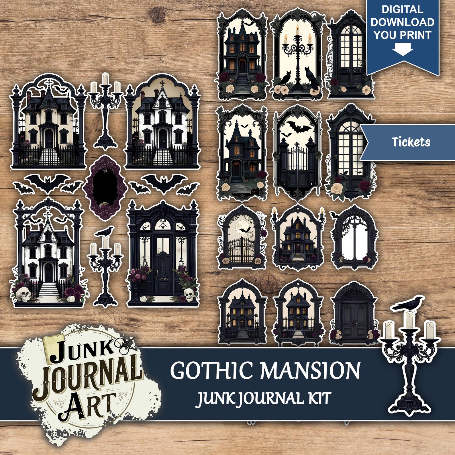 Gothic Mansion Junk Journal Kit, Dark Castle Scrapbook Papers, Haunted ...