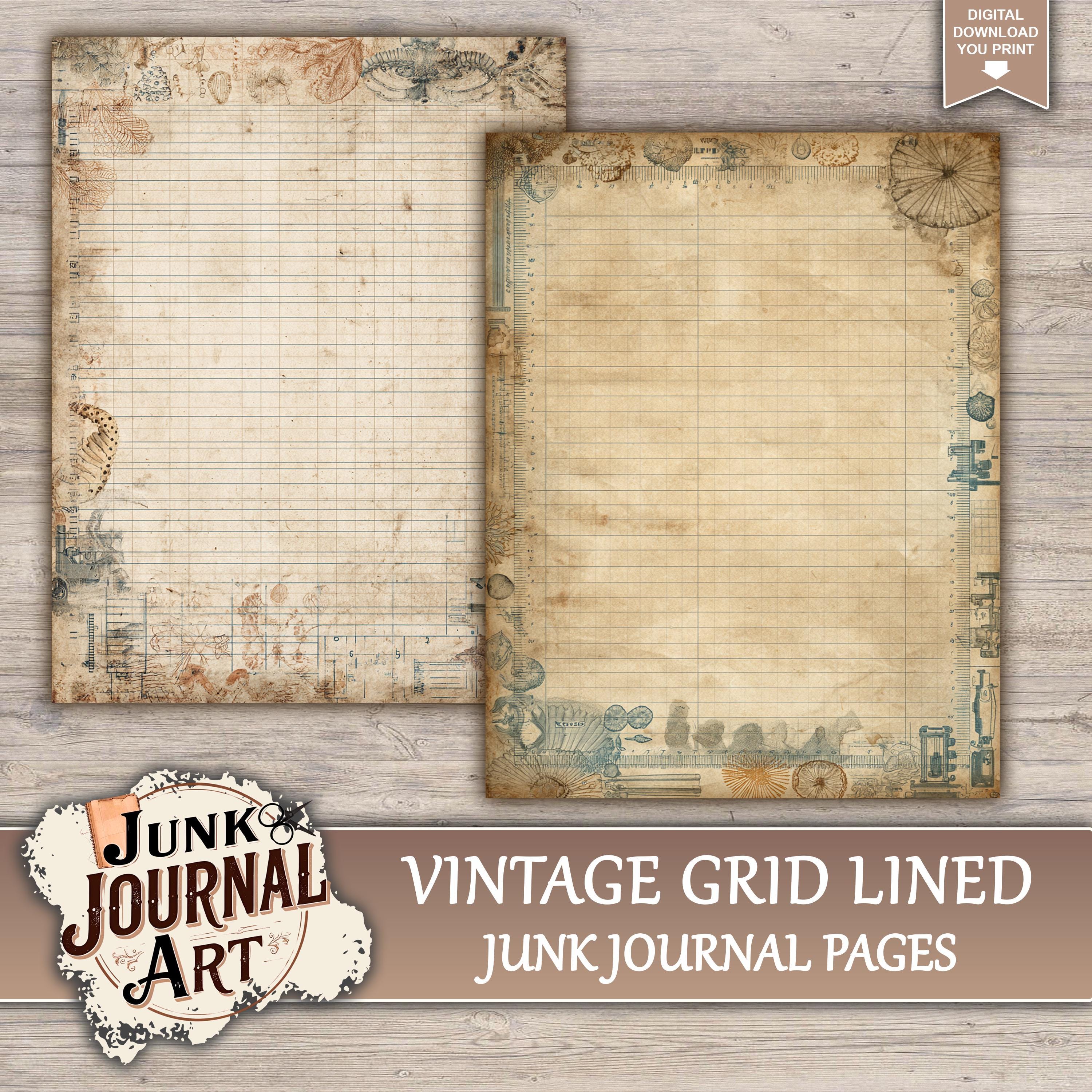 Vintage Grid Lined Junk Journal Printable Pages - Notebook Paper ...