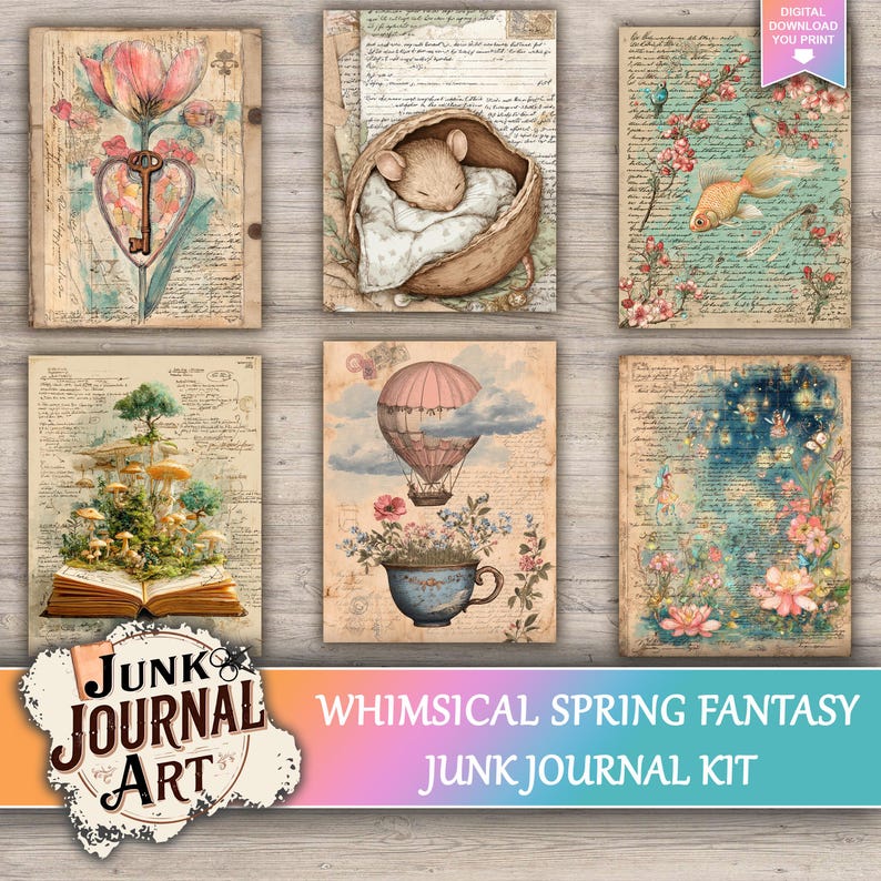 Fantasy Spring Junk Journal Printable Pages, Magical Forest Art ...