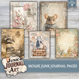 junk journal supplies, junk journal kits, junk journal ideas, junk journal paper, junk journal pages, vintage junk journal, Cute Mouse Journal, Vintage Mice, Whimsical Animal, Cottagecore Kit, Field Mouse Art, Nursery Journal, Storybook Ephemera, Printable Paper