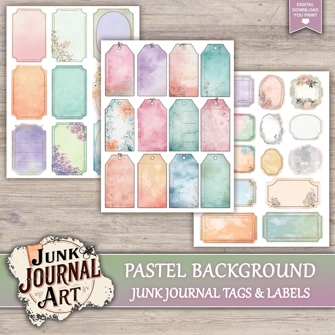 Pastel Background Junk Journal Printable Pages, Soft Watercolor Kit ...