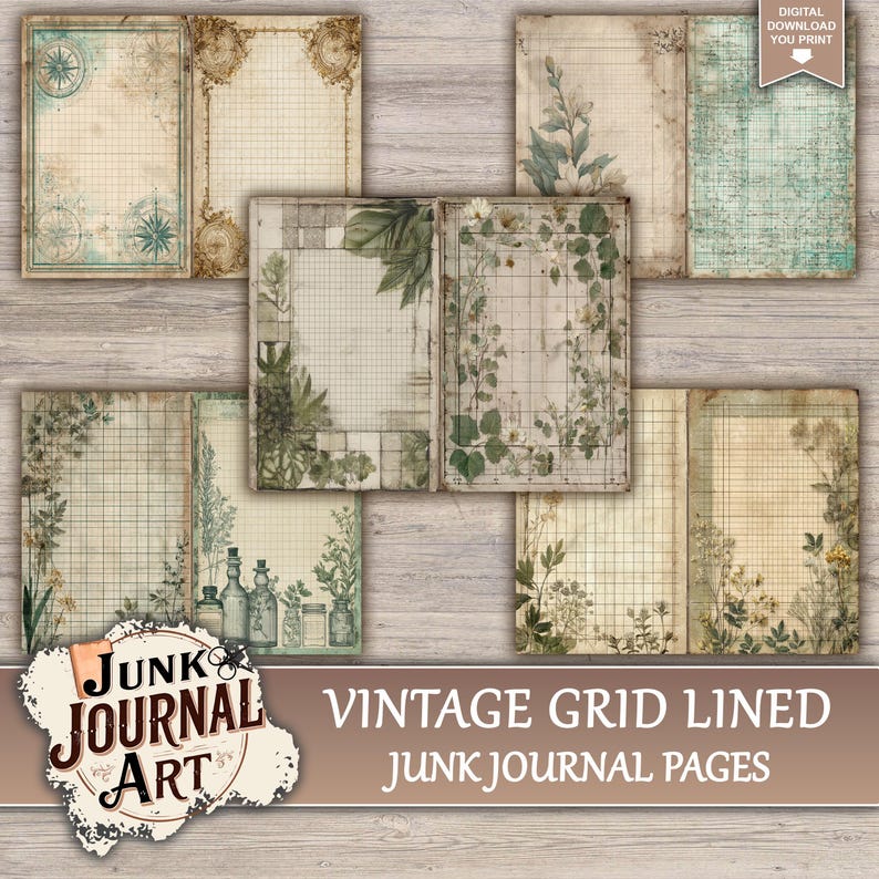 Vintage Grid Lined Junk Journal Printable Pages - Notebook Paper ...