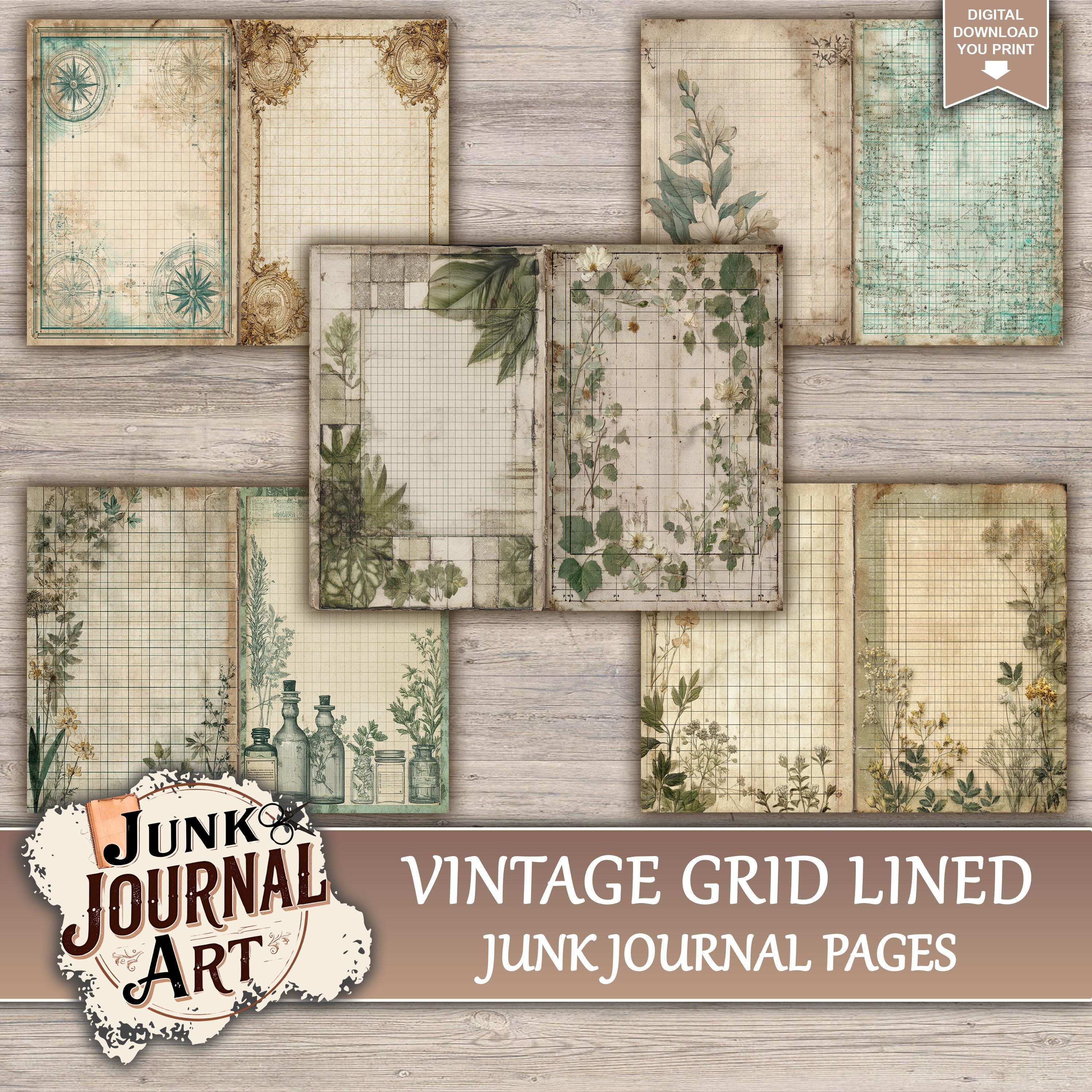 Vintage Grid Lined Junk Journal Printable Pages - Notebook Paper ...